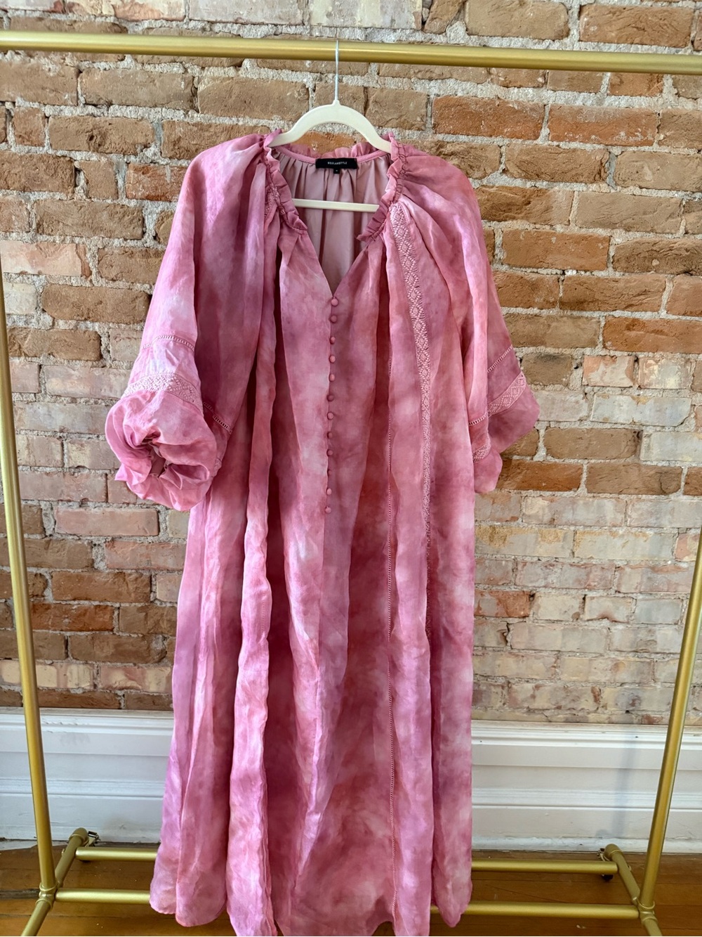 BEULAHSTYLE PINK Tie Dye Maxi Dress Romantic Balloon Sleeve Cottagecore